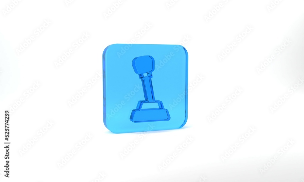 Blue Gear shifter icon isolated on grey background. Manual transmission icon. Glass square button. 3d illustration 3D render Blue Gear shifter icon isolated on grey background. Manual transmission icon. Glass square button. 3d illustration 3D render