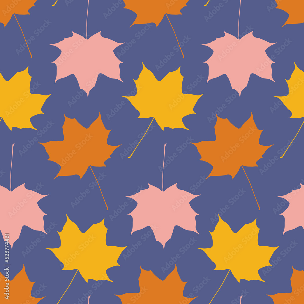 Maple leaf autumn seamless pattern purple yellow orange color Maple leaf autumn seamless pattern purple yellow orange color
