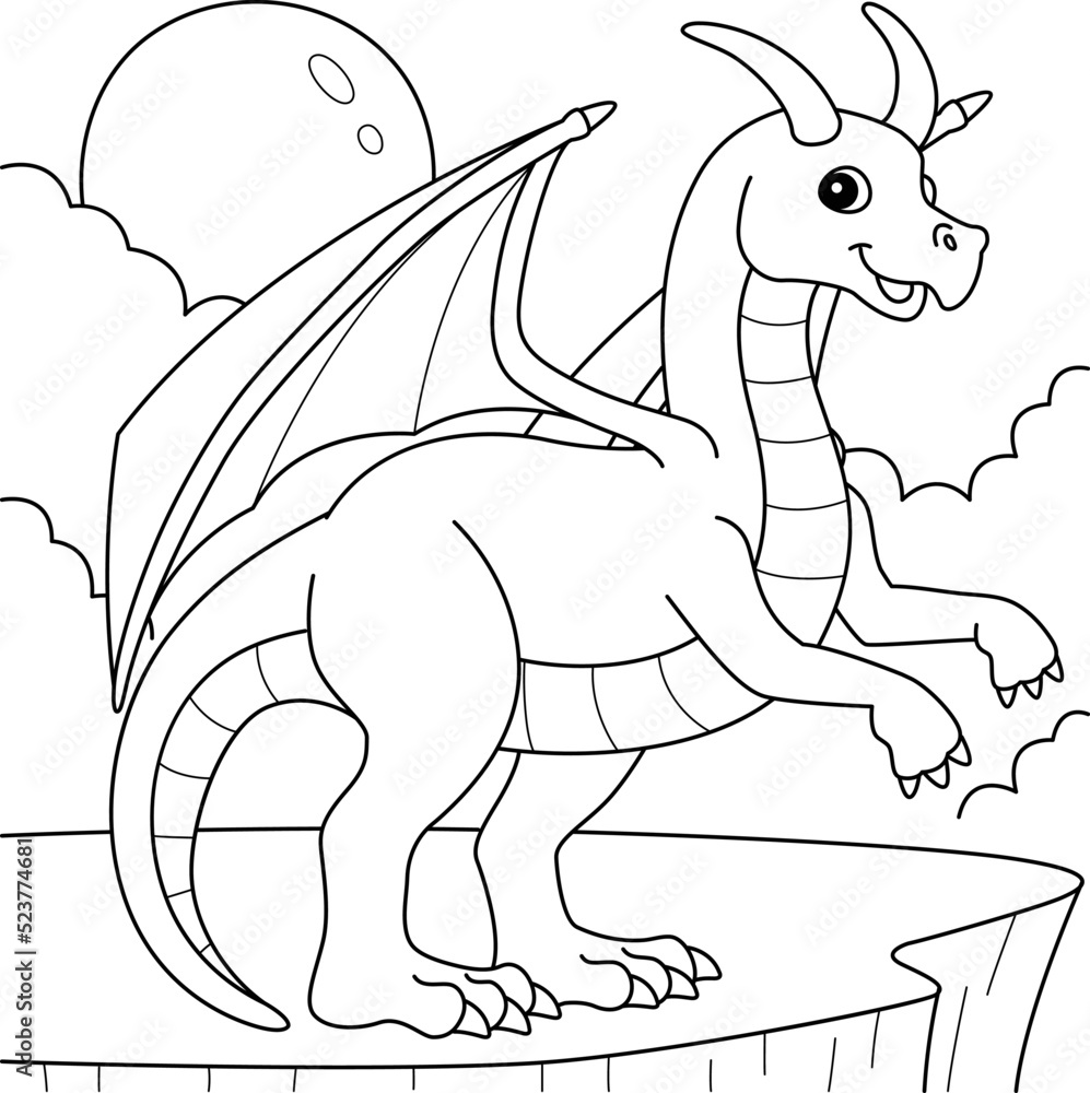 Dragon Animal Coloring Page for Kids Stock Vector | Adobe Stock
