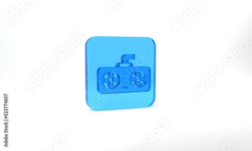 Blue Game controller or joystick for game console icon isolated on grey background. Glass square button. 3d illustration 3D render
