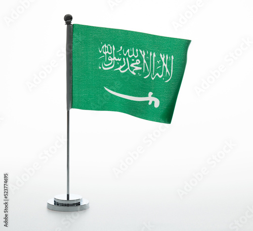 Saudi Arabia table flag waving on white background