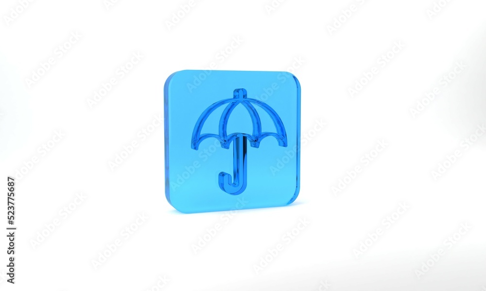 Blue Umbrella icon isolated on grey background. Insurance concept. Waterproof icon. Protection, safety, security concept. Glass square button. 3d illustration 3D render Blue Umbrella icon isolated on grey background. Insurance concept. Waterproof icon. Protection, safety, security concept. Glass square button. 3d illustration 3D render