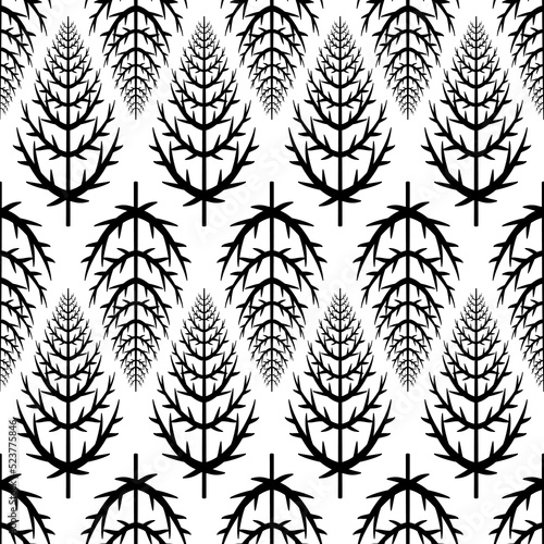 Christmas tree black and white seamless pattern for design. Christmas scrapbook background for textile, wrapping paper photo