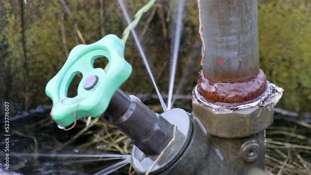 Defect agricultural irrigation system shows water leakage under high