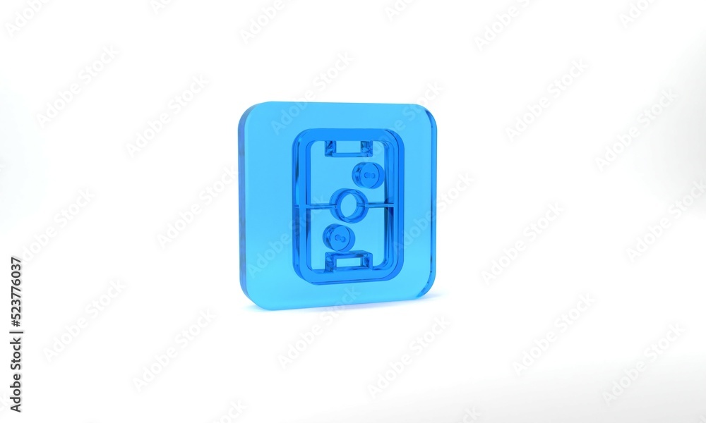 Blue Air hockey table icon isolated on grey background. Glass square button. 3d illustration 3D render Blue Air hockey table icon isolated on grey background. Glass square button. 3d illustration 3D render