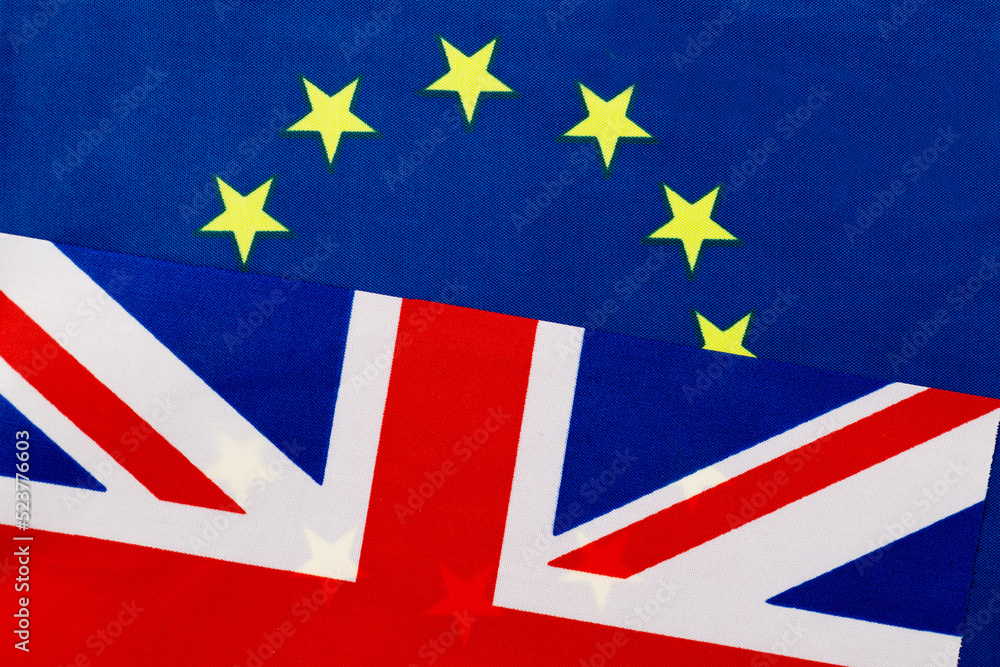 British and European Union flags together British and European Union flags together