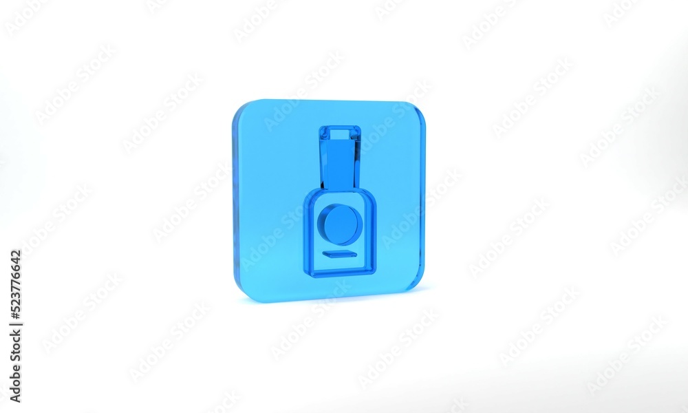 Blue Bottle of nail polish icon isolated on grey background. Glass square button. 3d illustration 3D render Blue Bottle of nail polish icon isolated on grey background. Glass square button. 3d illustration 3D render