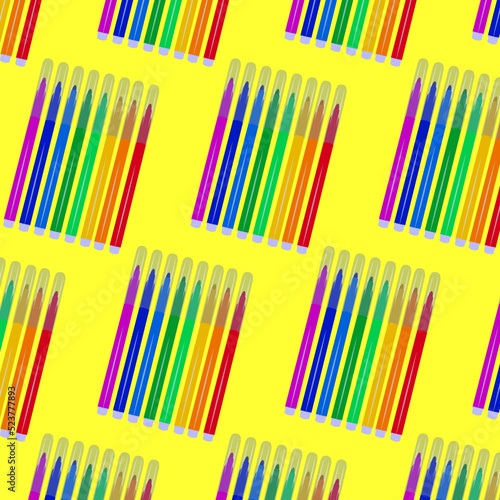 Vector pattern felt-tip pens for drawing seven primary colors. For the sale and promotion of markers and their use. Marker for drawing courses. A set of felt-tip pens with a cap for children.
