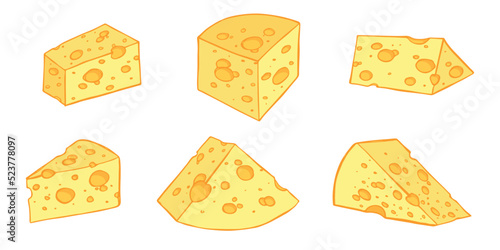 Hand drawn set of cheese parts and slices isolated on a white background. Cheese icon. Vector cheese clipart