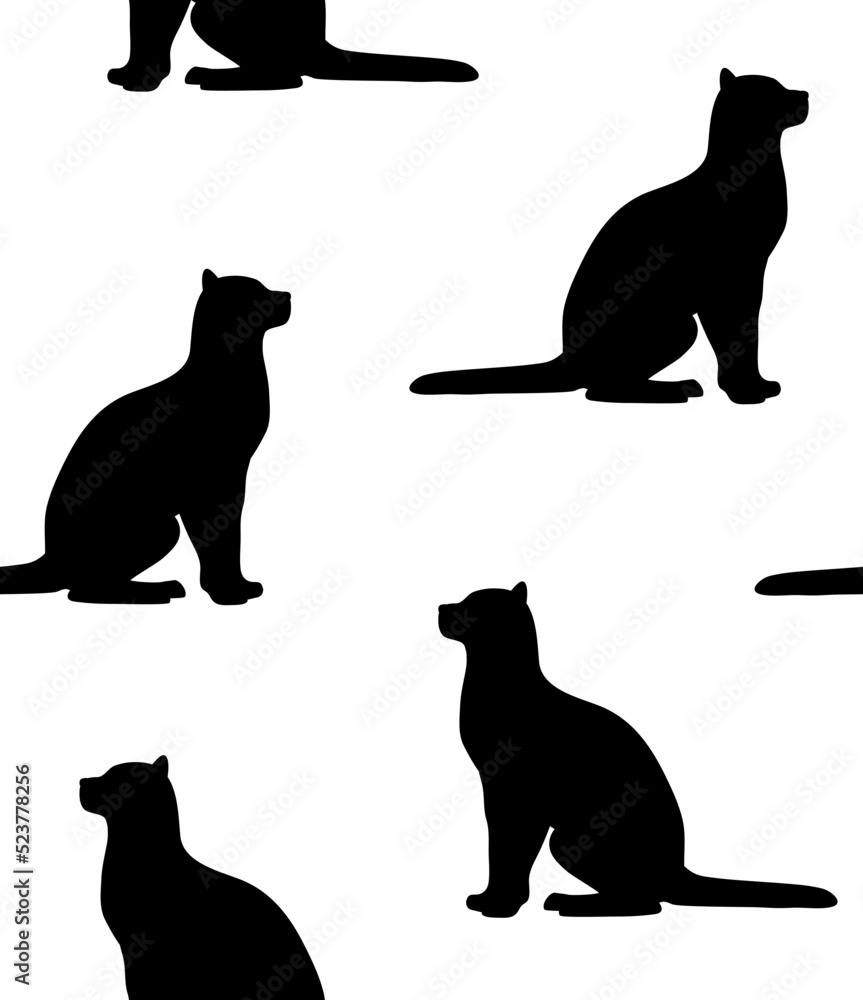 Vector seamless pattern of flat hand drawn cat silhouette isolated on white background Vector seamless pattern of flat hand drawn cat silhouette isolated on white background