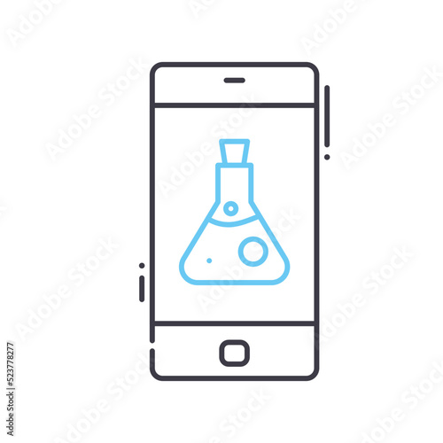 smartphone research line icon, outline symbol, vector illustration, concept sign