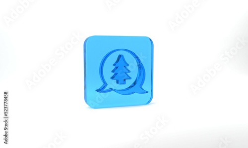 Blue Tree icon isolated on grey background. Forest symbol. Glass square button. 3d illustration 3D render © Iryna