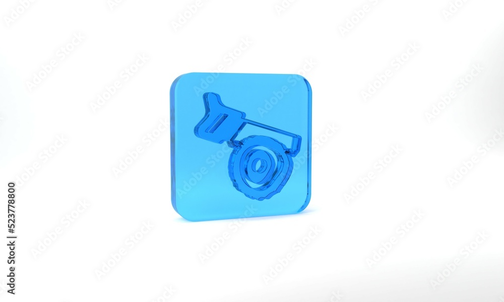 Blue Hand saw and log icon isolated on grey background. Glass square button. 3d illustration 3D render Blue Hand saw and log icon isolated on grey background. Glass square button. 3d illustration 3D render