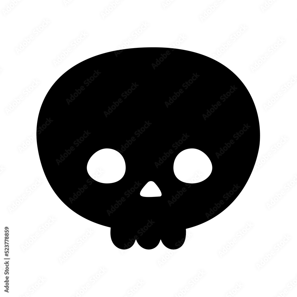 Fototapeta premium Vector hand drawn flat kawaii skull silhouette isolated on white background