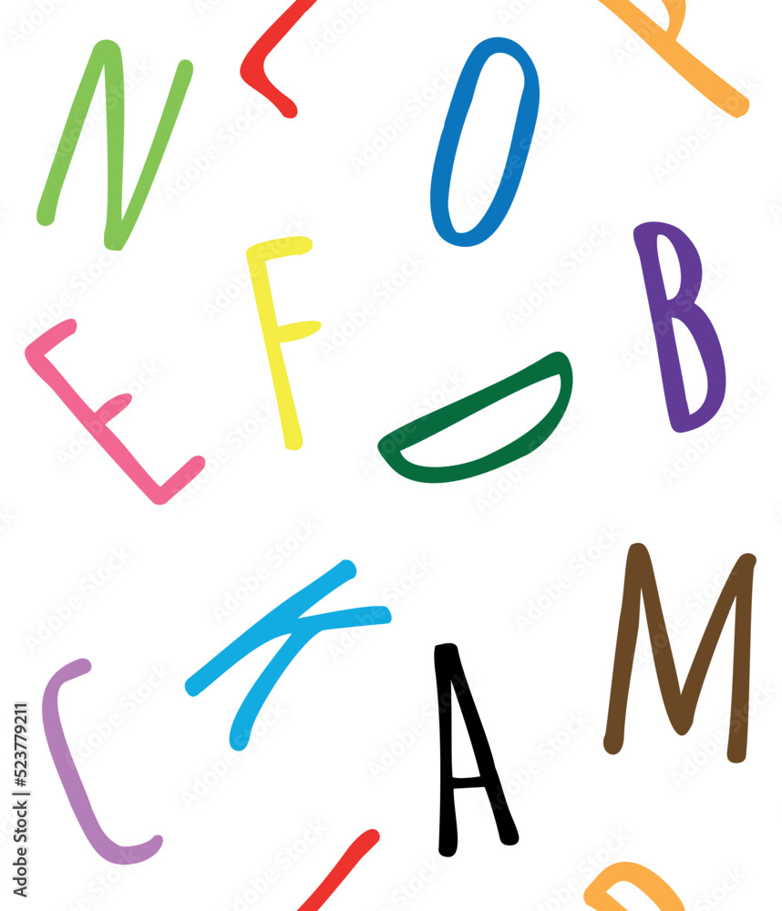 Vector seamless pattern of hand drawn sketch doodle colored letters isolated on white background Vector seamless pattern of hand drawn sketch doodle colored letters isolated on white background
