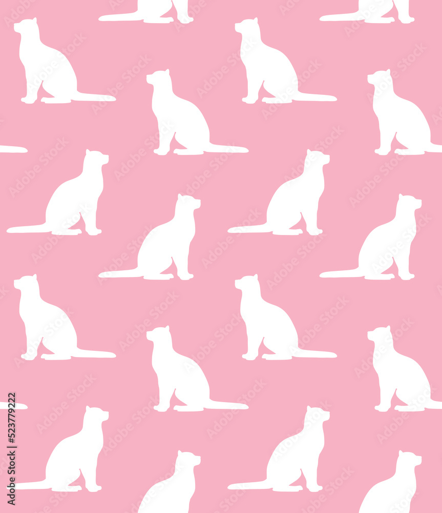 Vector seamless pattern of flat hand drawn cat silhouette isolated on pink background