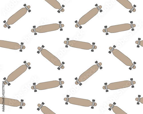 Vector seamless pattern of hand drawn sketch doodle longboard skateboard isolated on white background