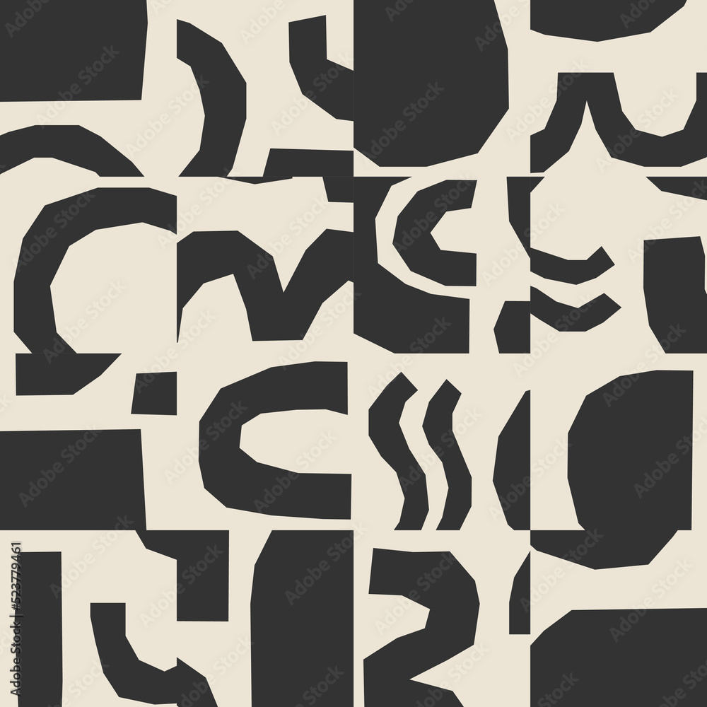 Cute trendy motley seamless pattern with abstract paper cut elements shape Cute trendy motley seamless pattern with abstract paper cut elements shape