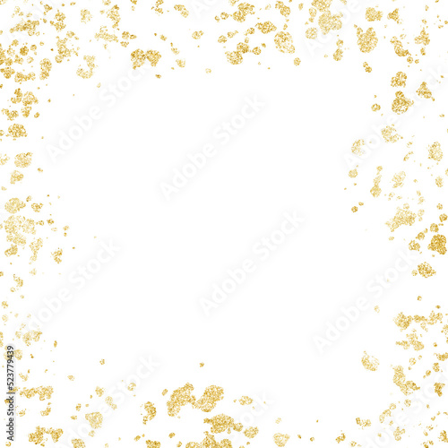 Golden frame, distressed gold splattered border. Isolated png illustration, transparent background. Asset for overlay, texture, pattern, montage, collage, shape, greeting, invitation card.