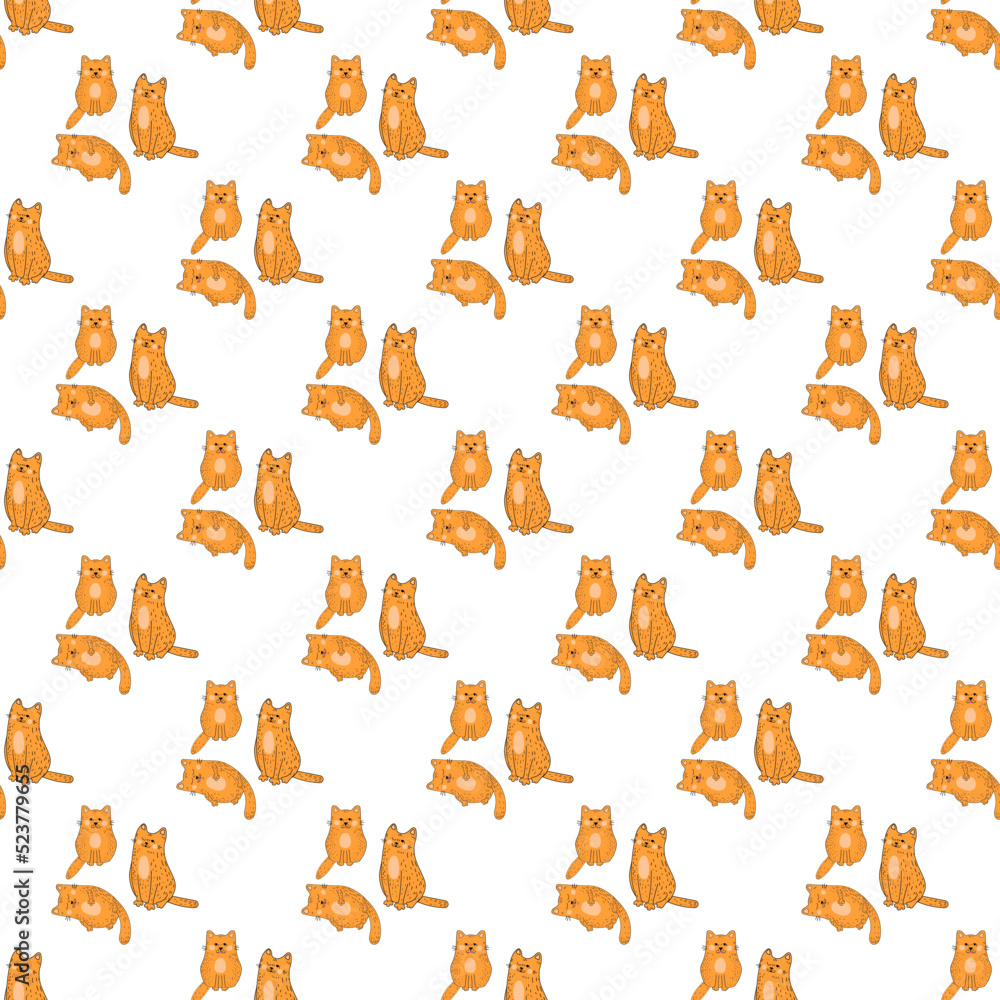 Seamless pattern with red cat. Pattern with cats in a flat style. Simplified cat. Doodle. Vector. Seamless pattern with red cat. Pattern with cats in a flat style. Simplified cat. Doodle. Vector.