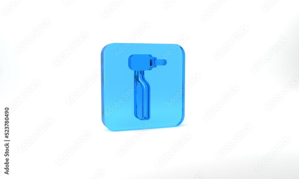 Blue Tooth drill icon isolated on grey background. Dental handpiece for drilling and grinding tools. Glass square button. 3d illustration 3D render Blue Tooth drill icon isolated on grey background. Dental handpiece for drilling and grinding tools. Glass square button. 3d illustration 3D render