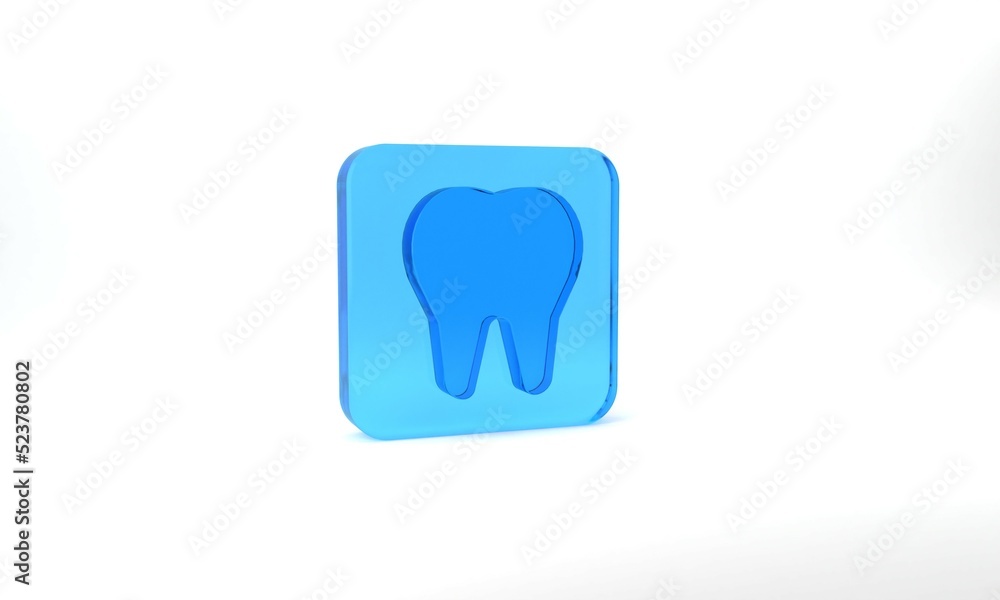 Blue Tooth icon isolated on grey background. Tooth symbol for dentistry clinic or dentist medical center and toothpaste package. Glass square button. 3d illustration 3D render Blue Tooth icon isolated on grey background. Tooth symbol for dentistry clinic or dentist medical center and toothpaste package. Glass square button. 3d illustration 3D render