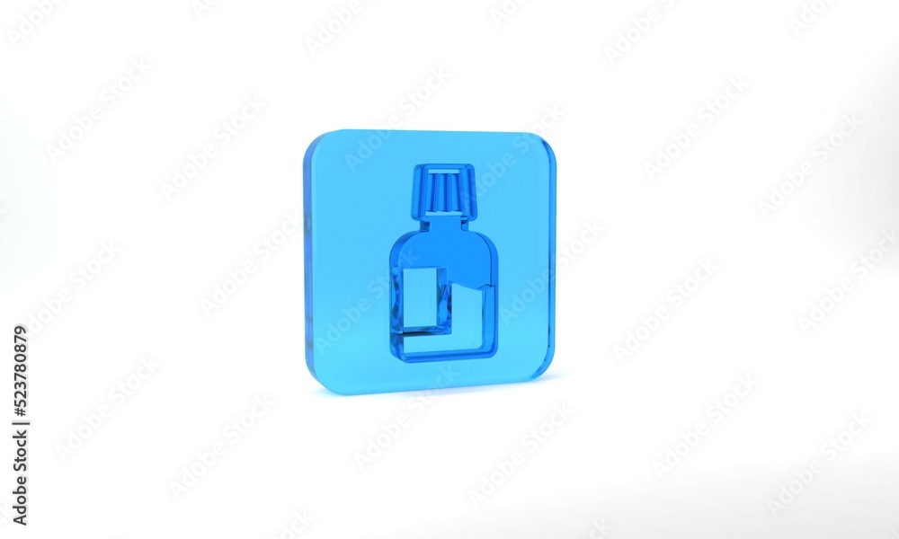 Blue Mouthwash plastic bottle icon isolated on grey background. Liquid for rinsing mouth. Oralcare equipment. Glass square button. 3d illustration 3D render Blue Mouthwash plastic bottle icon isolated on grey background. Liquid for rinsing mouth. Oralcare equipment. Glass square button. 3d illustration 3D render