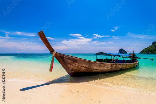 Tropical ocean beach in Thailand, Beautiful tropical landscape with boat, © CK