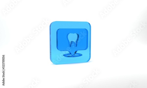 Blue Dental clinic location icon isolated on grey background. Glass square button. 3d illustration 3D render © Iryna