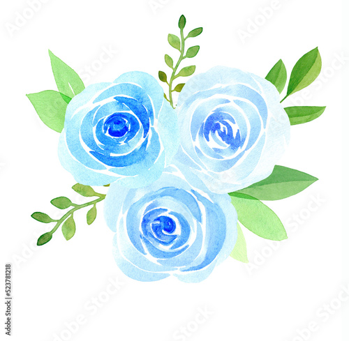 Watercolor blue roses bouquet on a white background
