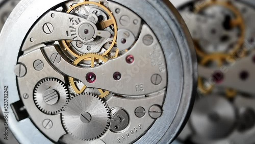 Clockwork. Macro shot of clock mechanism. Clock. Gears. Artistic blur