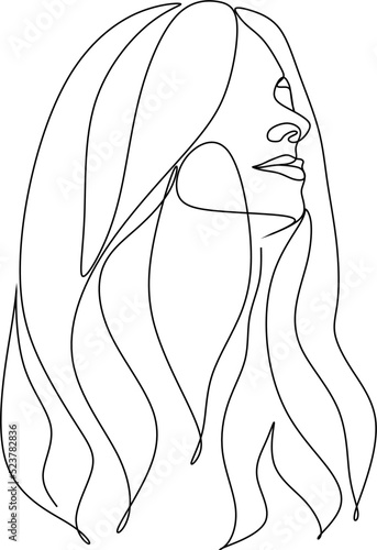 Abstract portrait of young pretty woman. Continuous one line drawing isolated on white. Vector illustration in simple modern style.