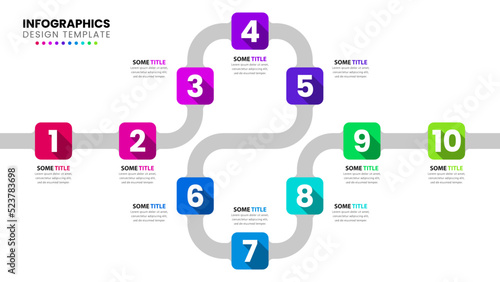 Infographic template. Timeline with numbers and 10 steps