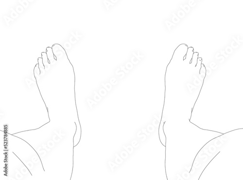 Outline of human legs from black lines isolated on white background. View from above. Vector illustration.