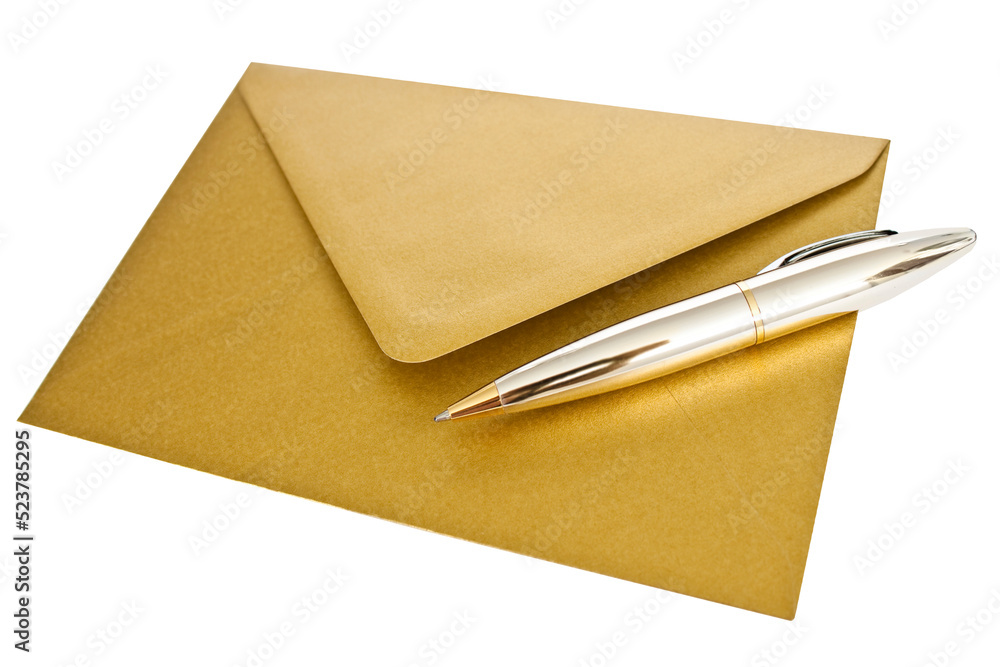 Goldener Brief und Kugelschreiber Hintergrund transparent Goldener Brief und Kugelschreiber Hintergrund transparent
