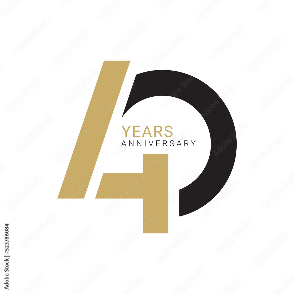 40th, 40 Years Anniversary Logo, Golden Color, Vector Template Design element for birthday, invitation, wedding, jubilee and greeting card illustration. - obrazy, fototapety, plakaty 