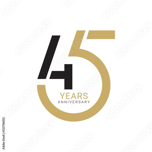 45th, 45 Years Anniversary Logo, number, Golden Color, Vector Template Design element for birthday, invitation, wedding, jubilee and greeting card illustration.