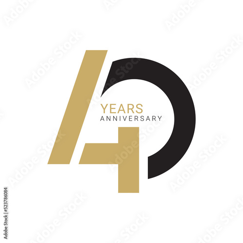 40th, 40 Years Anniversary Logo, Golden Color, Vector Template Design element for birthday, invitation, wedding, jubilee and greeting card illustration.