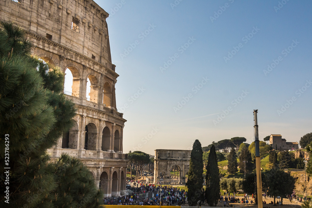 Partial view of th Colosseum at Rome City, Rome, Italy.