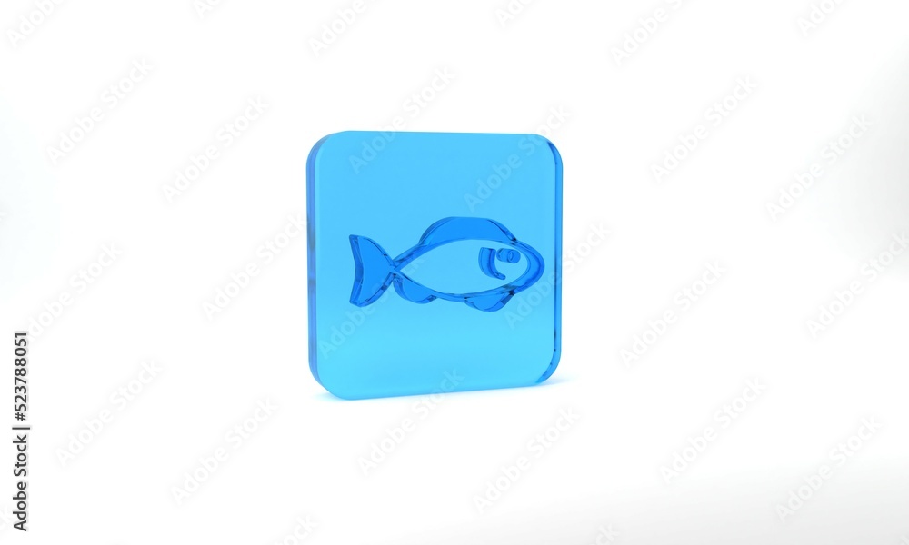 Blue Fish icon isolated on grey background. Glass square button. 3d illustration 3D render Blue Fish icon isolated on grey background. Glass square button. 3d illustration 3D render