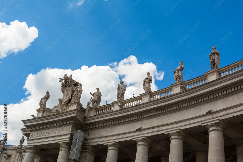 Statues over a building at Vatican, Rome, Italy.