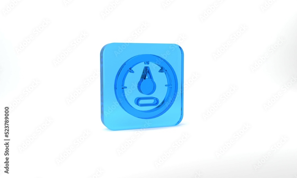Blue Motor gas gauge icon isolated on grey background. Empty fuel meter. Full tank indication. Glass square button. 3d illustration 3D render Blue Motor gas gauge icon isolated on grey background. Empty fuel meter. Full tank indication. Glass square button. 3d illustration 3D render