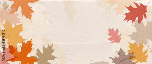 Autumn foliage in watercolor vector background. Abstract wallpaper design with maple leaves, line art,  gold line,colorful, flowers. Elegant fall season illustration suitable for fabric, prints, cover
