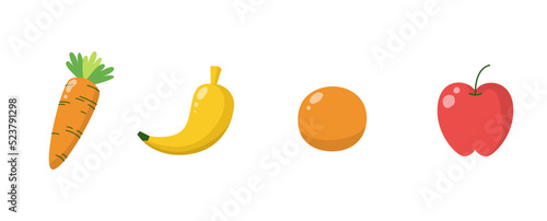 Set of fruits. Apple, orange, banana, carrot Vector graphics