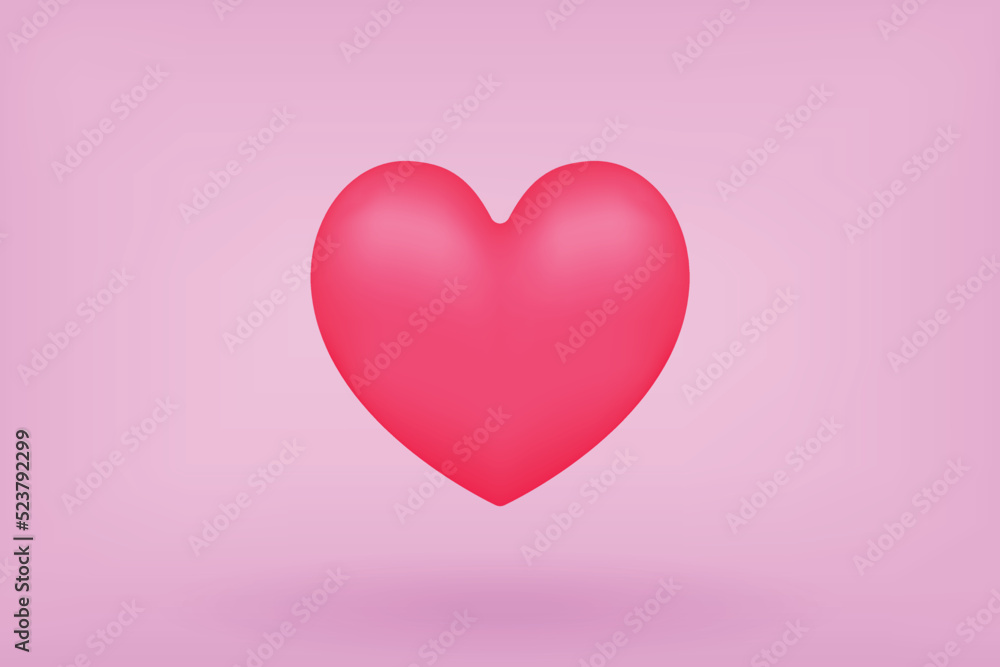 3d pink heart render minimal icon. Vector illustration isolated on pastel pink background