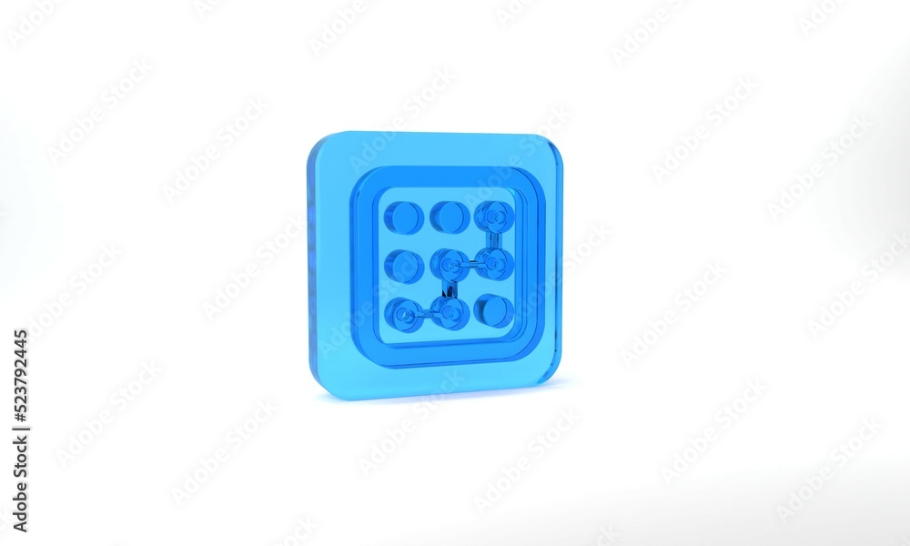 Blue Graphic password protection and safety access icon isolated on grey background. Security, safety, protection, privacy concept. Glass square button. 3d illustration 3D render Blue Graphic password protection and safety access icon isolated on grey background. Security, safety, protection, privacy concept. Glass square button. 3d illustration 3D render