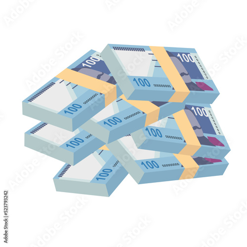 Peruvian New Sol Vector Illustration. Peru money set bundle banknotes. Paper money 100 PEN. Flat style. Isolated on white background. Simple minimal design.