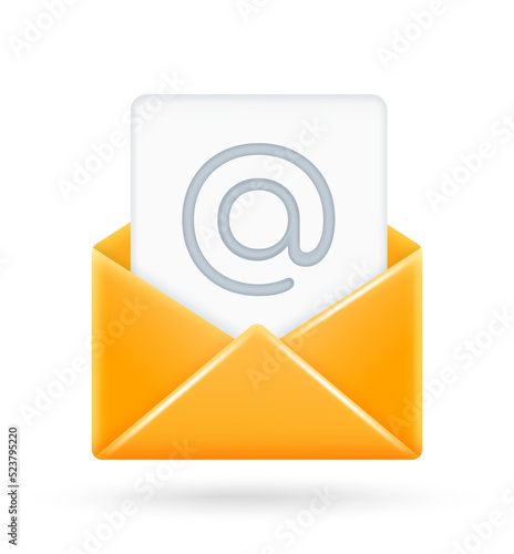 3d E mail icon, vector illustration