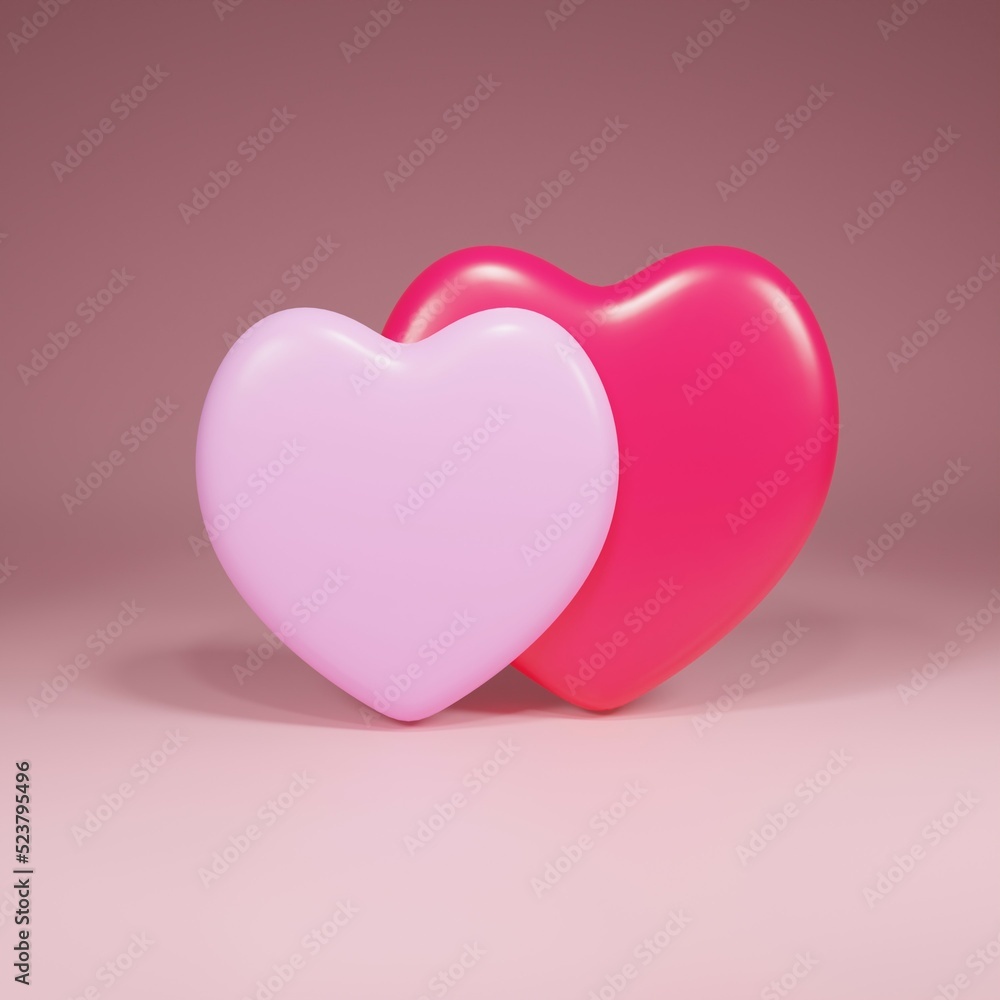 3d render podium for product display with pink background and two hearts