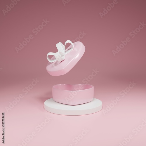 3d render heart shaped gift box with pink background